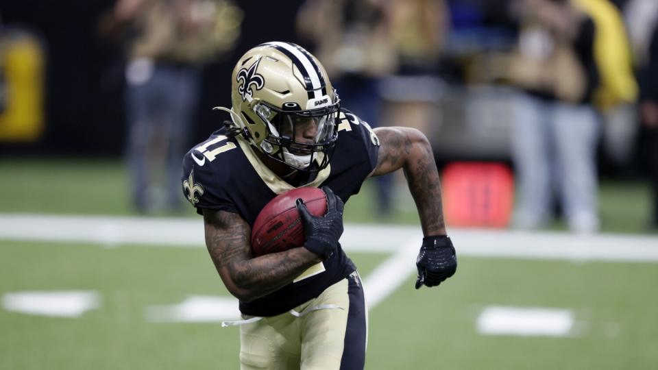 New Orleans Saints wide receiver Deonte Harris carries.