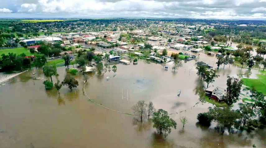 Drone pictures of flooding in Forbes. Photo: 7 News.