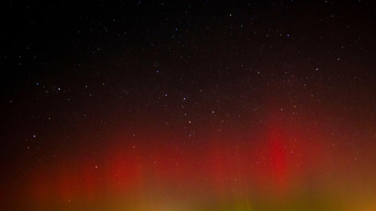 <div>15 March 2023, Saxony-Anhalt, Magdeburg: Auroras appear in the sky on the outskirts of Magdeburg. During the night, auroras could be observed on the outskirts of the city of Magdeburg on the highway 14. These shone in an iridescent green to red. Already about two weeks ago a similar natural spectacle could be observed over the area of Saxony-Anhalt. Photo: Thomas Schulz/dpa (Photo by Thomas Schulz/picture alliance via Getty Images)</div>