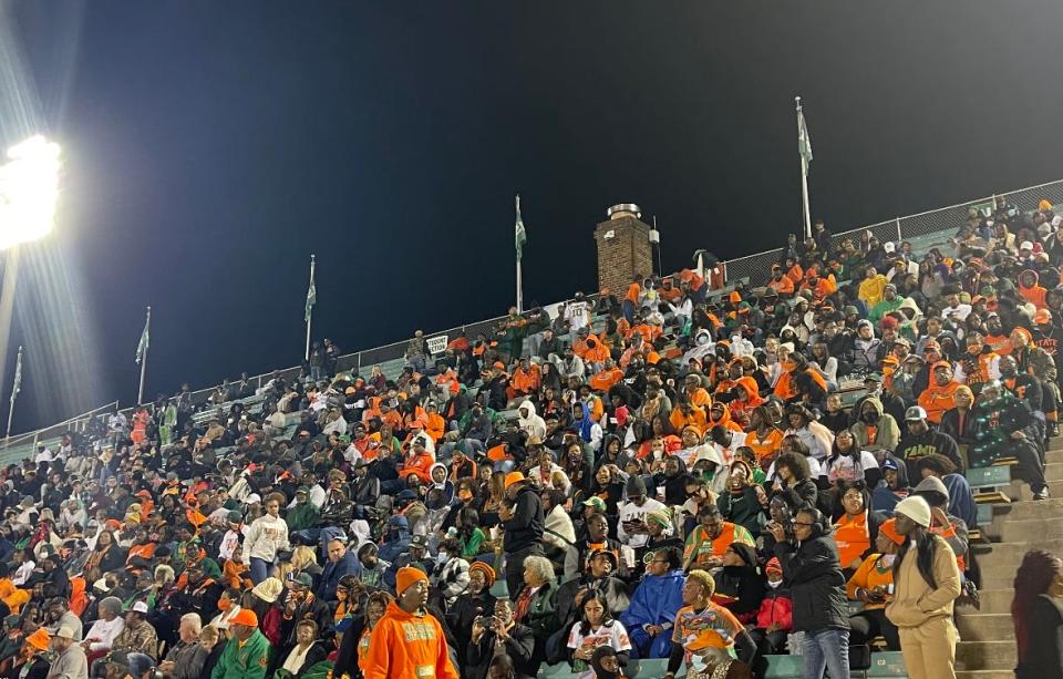 FAMU Rattlers football fans at Southeastern Louisiana University show their school pride on Nov. 27, 2021