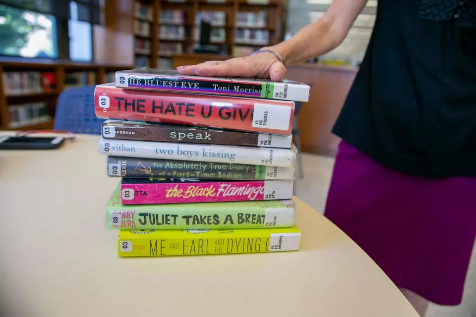  Banned books are visible at the Central Library, a branch of the Brooklyn Public Library system, in New York City on July 7, 2022. (Ted Shaffrey/AP, FILE)