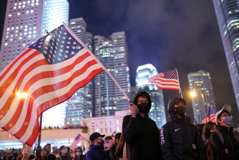 Protestors attend a gathering at the Edinburgh place in Hong Kong