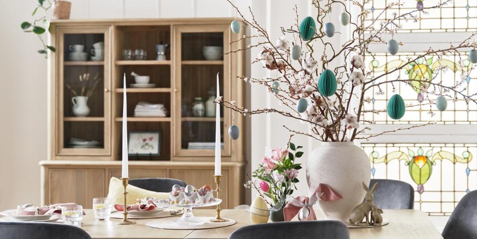 easter tree, easter egg tree on dining table