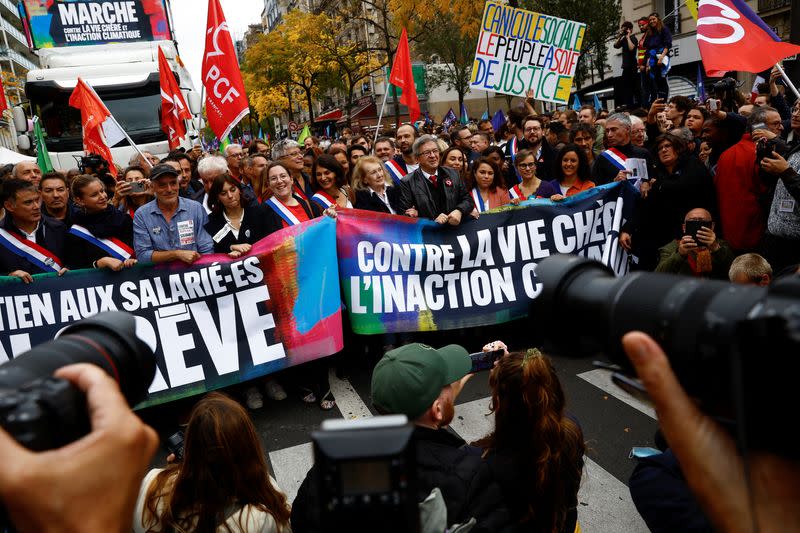 Left-wing alliances stage protest on inflation and climate, in Paris