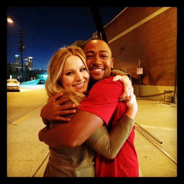 Be cool, sodapop: Kristen Bell and Percy Daggs III reunited on the set of @TheVeronicaMarsMovie, and it feels so good. #stillamarshmallow