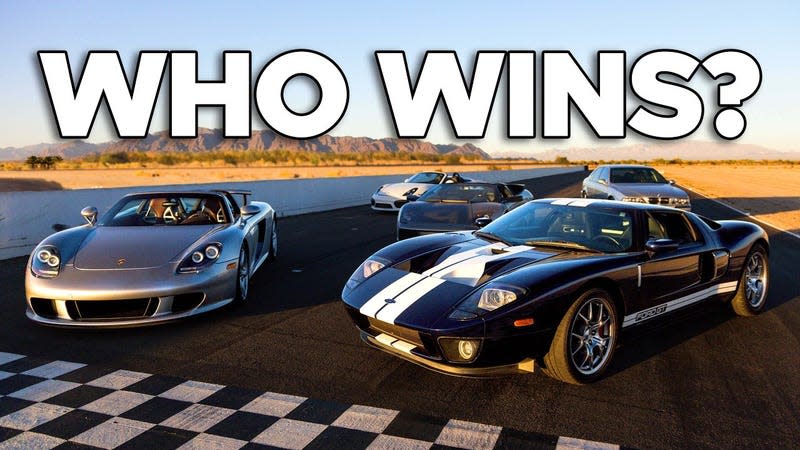 Doug DeMuro's Carrera GT and Ford GT lined up at the track