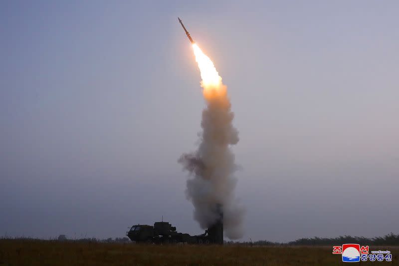 A newly developed anti-aircraft missile is seen during a test conducted by the Academy of Defence Science