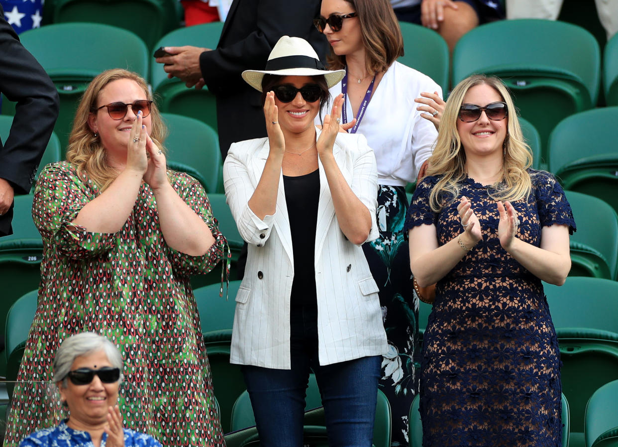 Meghan wore jeans to Wimbledon to support Serena Williams. [Photo: PA]