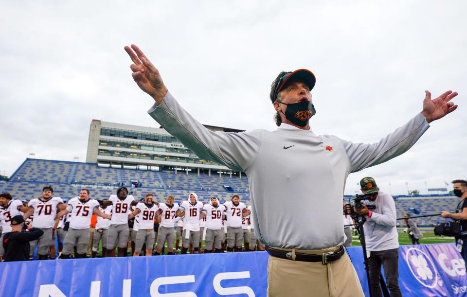 Head coach Mike Gundy will take his Oklahoma State Cowboys on the road to Boise State in 2021.