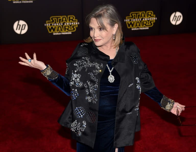 US actress Carrie Fisher attends the premiere of Walt Disney Pictures and Lucasfilm's 'Star Wars: The Force Awakens', at the Dolby Theatre in Hollywood, California, on December 14, 2016