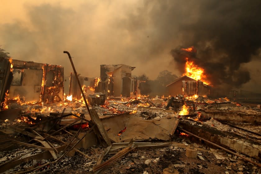 GEYSERVILLE, CALIFORNIA - OCTOBER 24: A structure continues to burn after the Kincade Fire moved through the area on October 24, 2019 in Geyserville, California. Fueled by high winds, the Kincade Fire has burned over 10,000 acres in a matter of hours and has prompted evacuations in the Geyserville area. (Photo by Justin Sullivan/Getty Images) ** OUTS - ELSENT, FPG, CM - OUTS * NM, PH, VA if sourced by CT, LA or MoD **