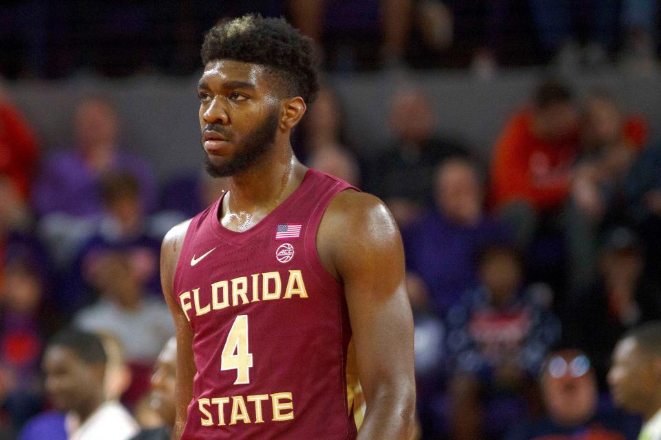Feb 29, 2020; Clemson, South Carolina, USA; Florida State Seminoles forward Patrick Williams (4) during the first half against the Clemson Tigers at Littlejohn Coliseum. Mandatory Credit: Joshua S. Kelly-USA TODAY Sports
