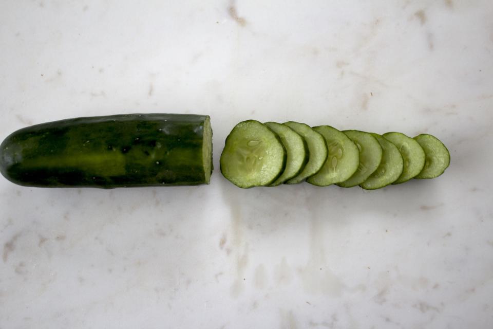 <p>The green flesh of cucumbers is rich in vitamins A and C, which help to repair skin cells, soothe skin, and prevent damage. Cucumbers also contain silica, a mineral that helps to strengthen your connective tissues as well as increase skin elasticity and increase moisture in your skin. (Photo: Dorit Jaffe) </p>