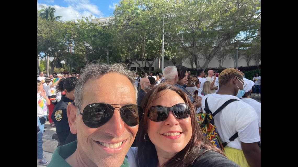 The late Miami Beach Commissioner Mark Samuelian, left, is photographed with his life partner Laura Dominguez, who won an election to fill Samuelian’s seat.