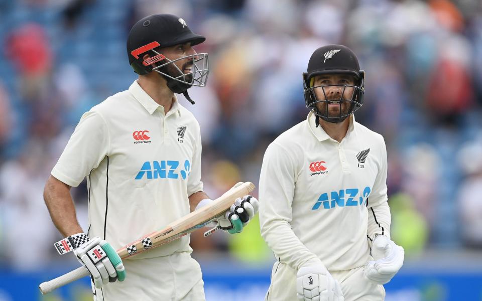 Daryl Mitchell and Tom Blundell of New Zealand walk off after Day One of the Third LV= Insurance Test Match between England and New Zealand at Headingley on June 23, 2022 in Leeds, England. - GETTY IMAGES