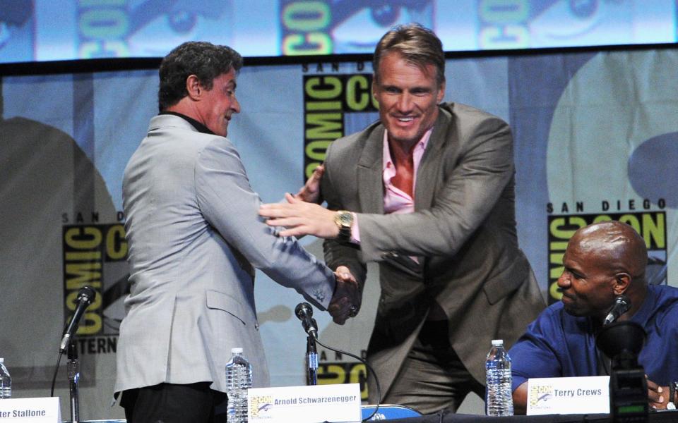 Streit zwischen den ehemaligen Filmkollegen Sylvester Stallone (links) und Dolph Lundgren. Beide standen gemeinsam für 