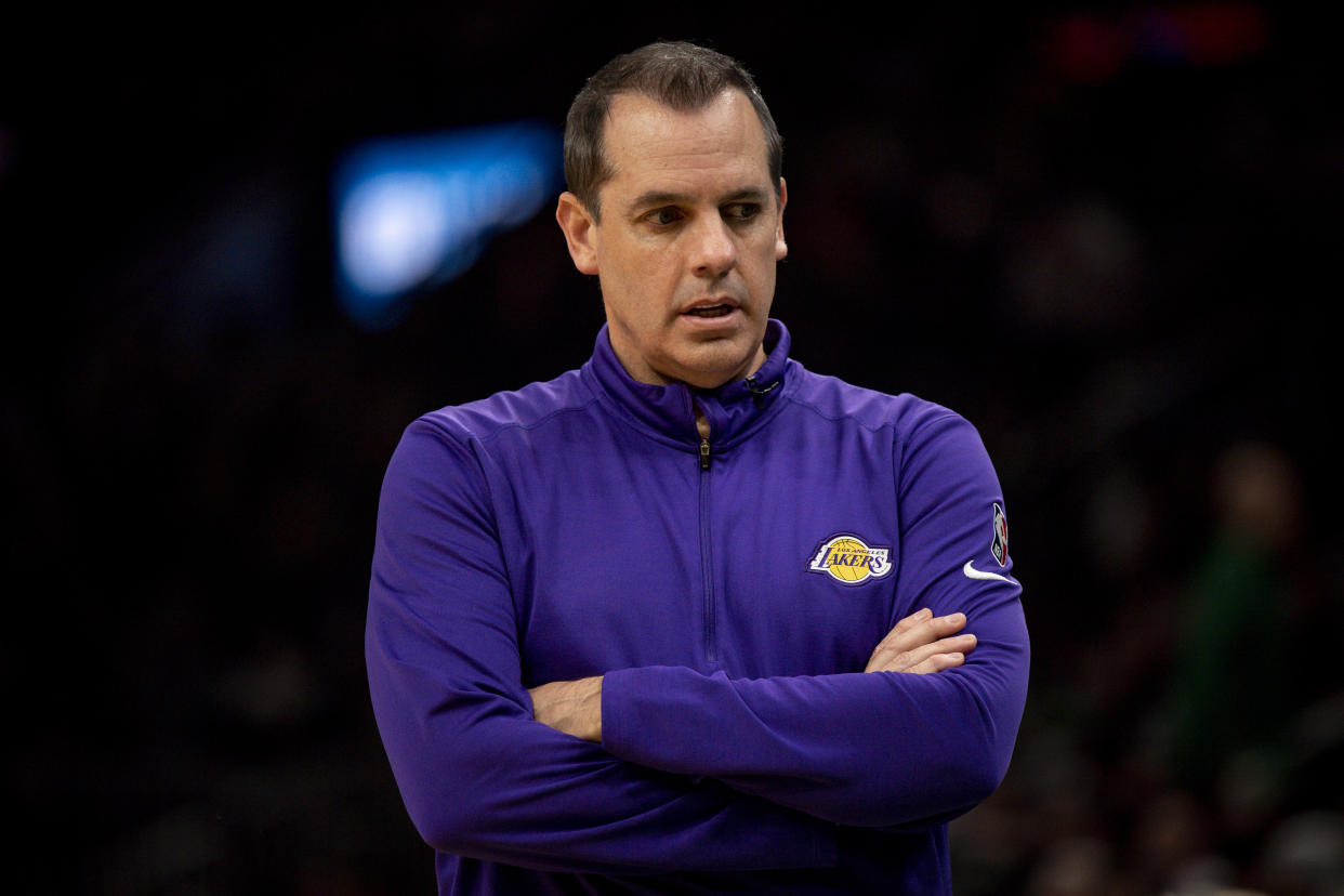 Lakers coach Frank Vogel could be a convenient scapegoat. (Maddie Malhotra/Getty Images)