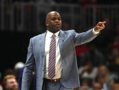 Indiana Pacers head coach Nate McMillan directs his players from the sideline in the first half of an NBA basketball game against the Atlanta Hawks Wednesday, April 10, 2019, in Atlanta. (AP Photo/John Bazemore)