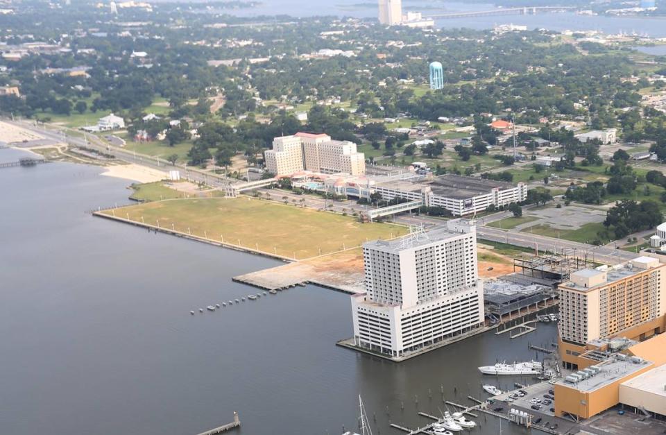 A $700 million casino and convention center is proposed for the former Tivoli Hotel site on Casino Row in East Biloxi. The site, from this aerial on July 30, 2015, is the wooded area to the left of Harrah’s Gulf Coast (the tan and white building north of U.S. 90) and the Biloxi Yacht Club.