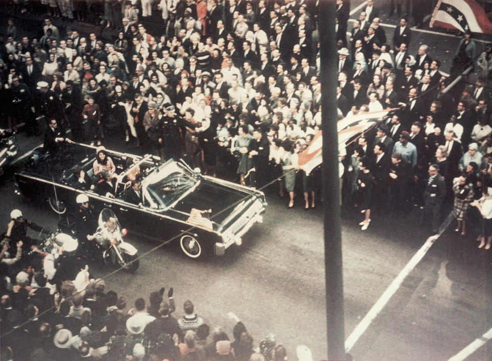 President John F. Kennedy, Jacqueline Kennedy, and Texas Gov. John Connally ride through the streets of Dallas prior to the assassination on Nov. 22, 1963. The photo was included as an exhibit for the Warren Commission. (Photo: Corbis via Getty Images)