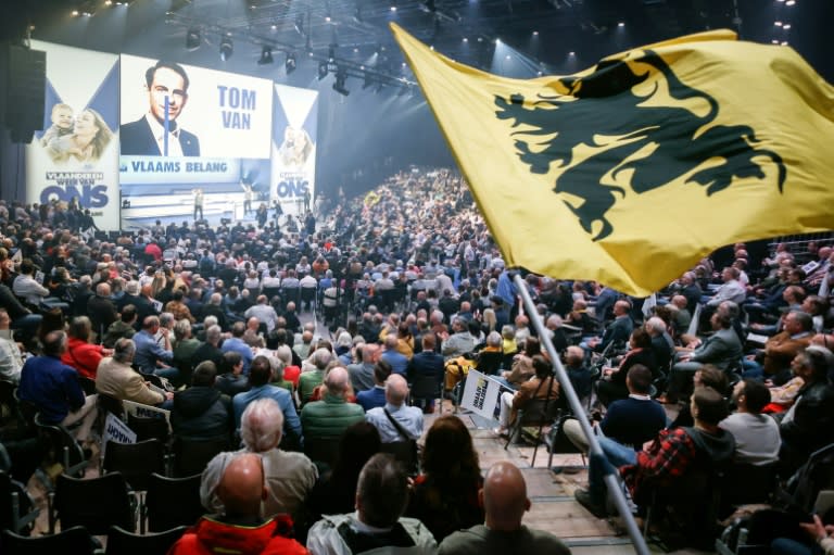 The far-righ Vlaams Belang party of Belgium's Flemish region came second behind the conservative N-VA party, according to exit polls (Simon Wohlfahrt)