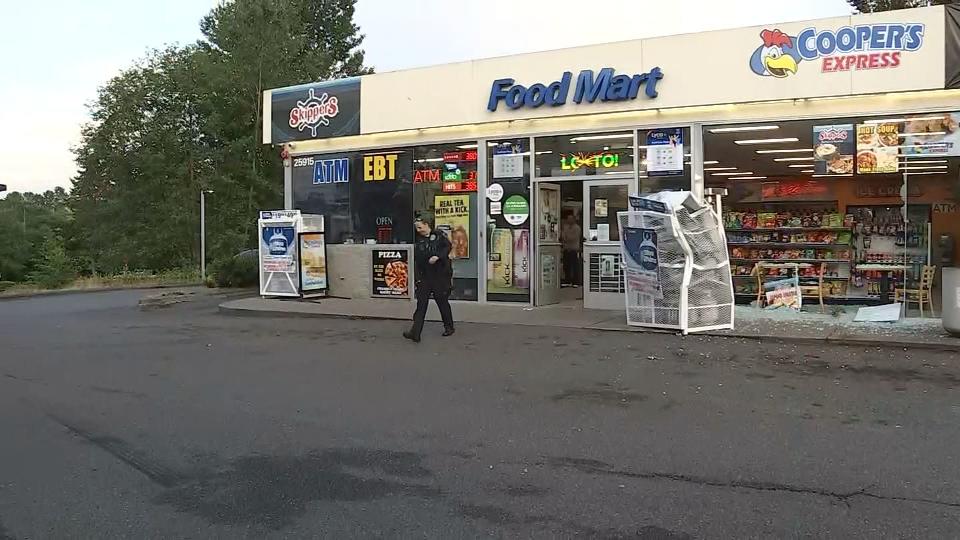 The truck crashed into the 76 gas station on 259th and Pacific Highway in Des Moines.