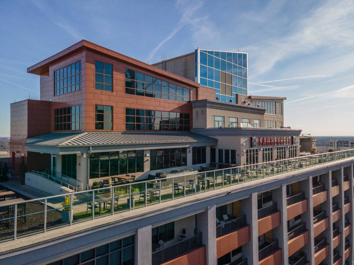 Fahrenheit’s rooftop patio offers sweeping views over uptown Charlotte.