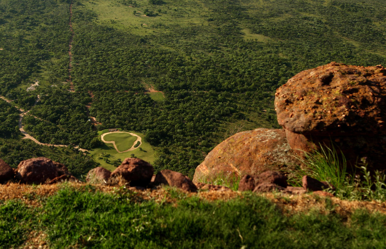 Looking out at the faraway green at Legend Golf & Safari in South Africa.  (Getty Images)