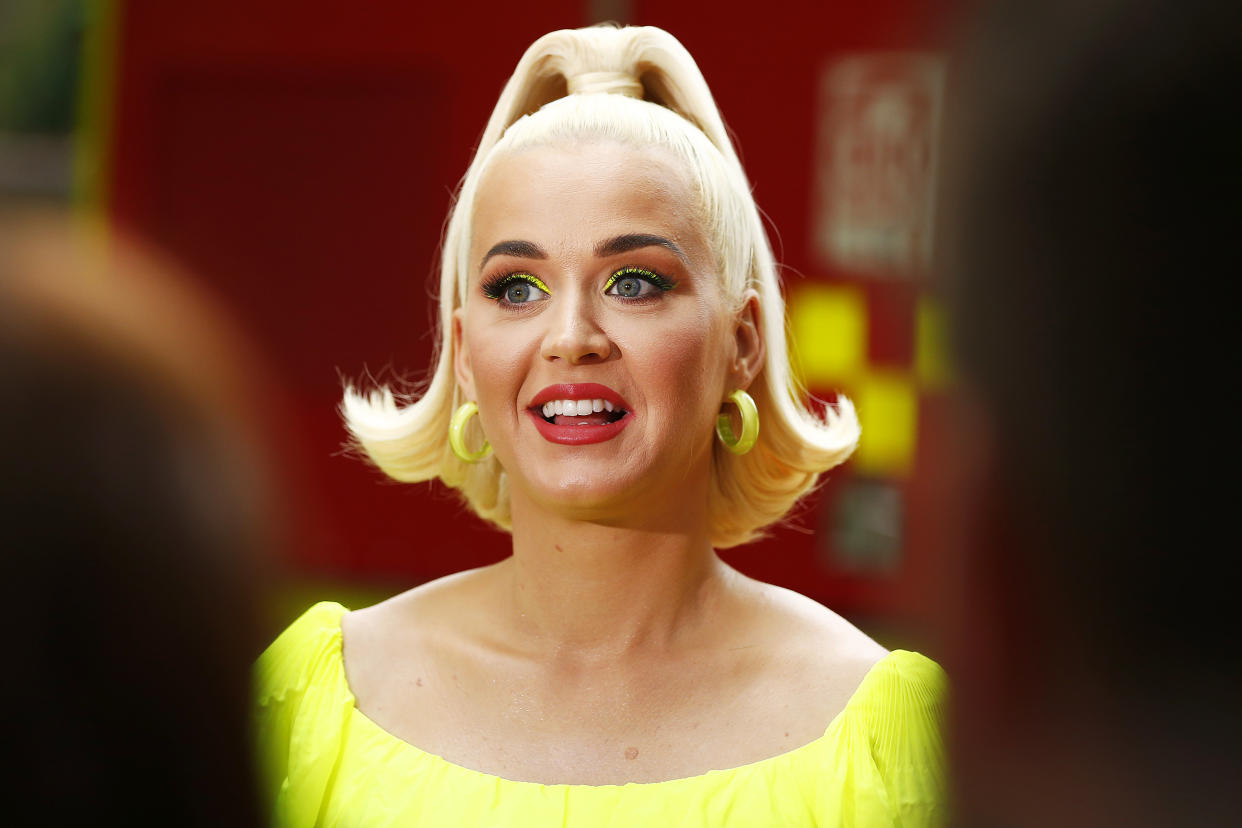 Katy Perry speaks to media on March 11, 2020 in Bright, Australia. (Photo by Daniel Pockett/Getty Images)