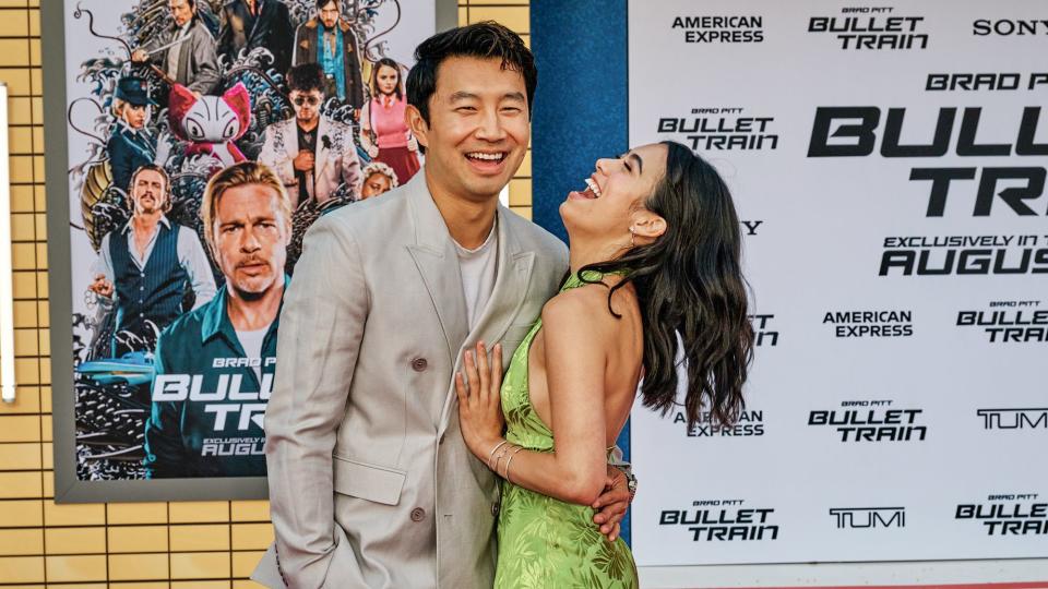 <p>Also at the Aug. 1 <em>Bullet Train </em>premiere in Los Angeles, new loves Simu Liu and Jade Bender. </p>