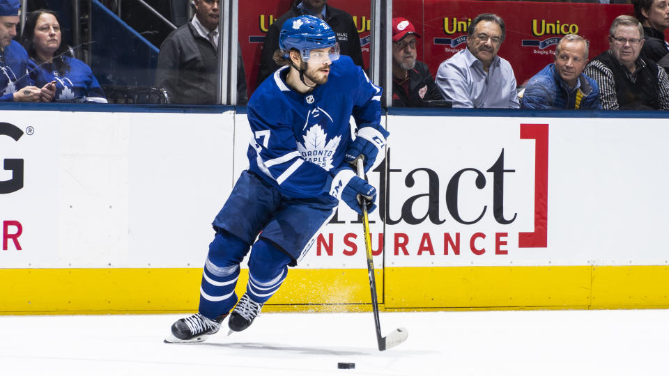 Toronto Maple Leafs defenceman Timothy Liljegren will return to the AHL. (Mark Blinch/NHLI via Getty Images)