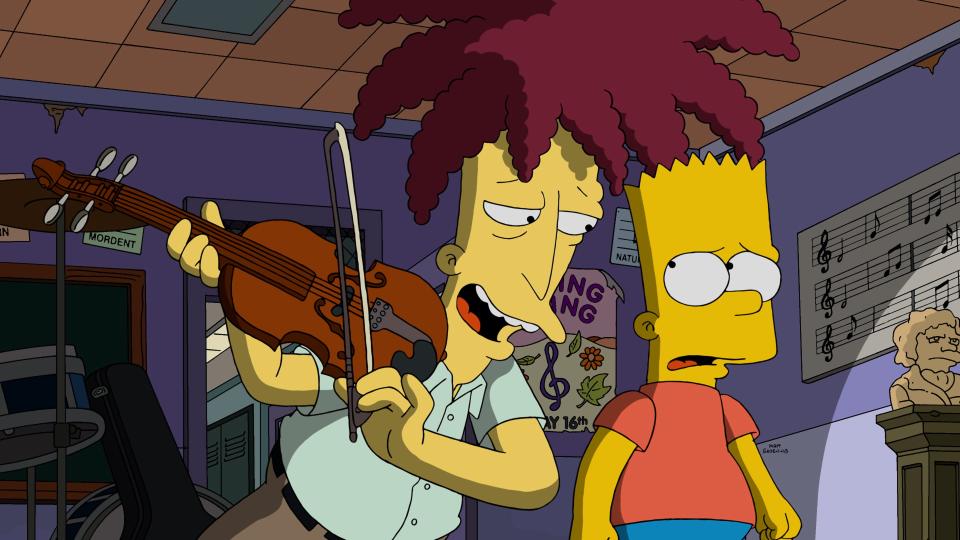 Sideshow Bob (voiced by Kelsey Grammer), left, and Bart (Nancy Cartwright) in a 2015 Halloween episode of Fox's "The Simpsons."