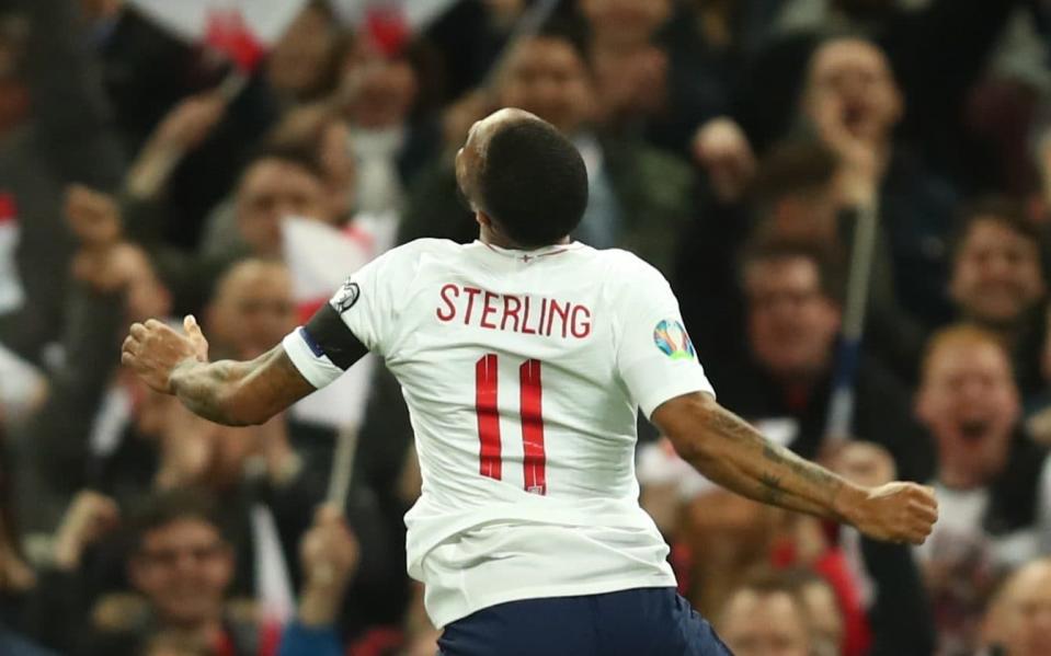 Raheem Sterling celebrates after completing his hat-trick against Czech Republic at Wembley - Getty Images Europe