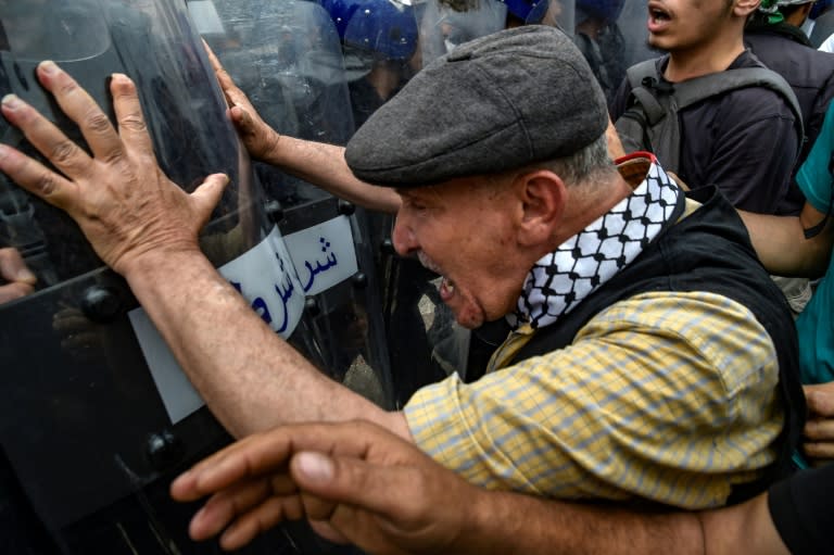 Un manifestant algérien fait face aux forces de police à Alger, le 24 mai 2019