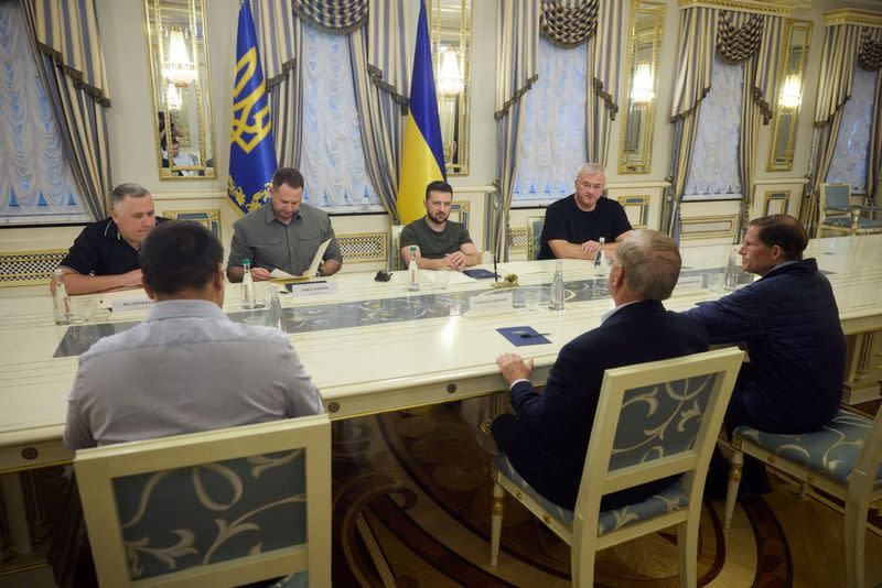 U.S. Senators Graham and Blumenthal attend a meeting with Ukraine's President Zelenskiy in Kyiv