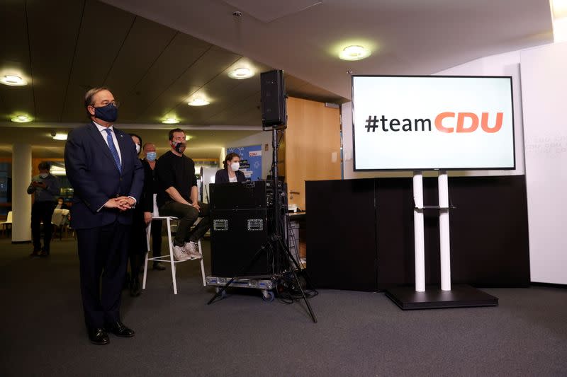 North Rhine-Westphalia's State Premier and new leader of the Christian Democratic Union (CDU) Armin Laschet waits prior a news conference at the CDU headquarters in Berlin