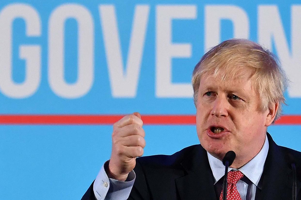 Boris Johnson delivers his victory speech in London: AFP via Getty Images