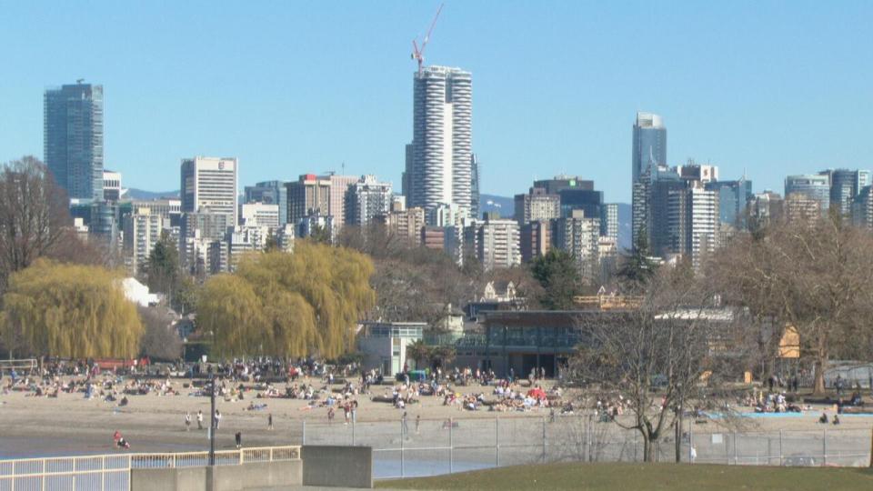 Vancouver's Kitsilano Beach was packed on Saturday as warm weather records were shattered across B.C. (CBC - image credit)