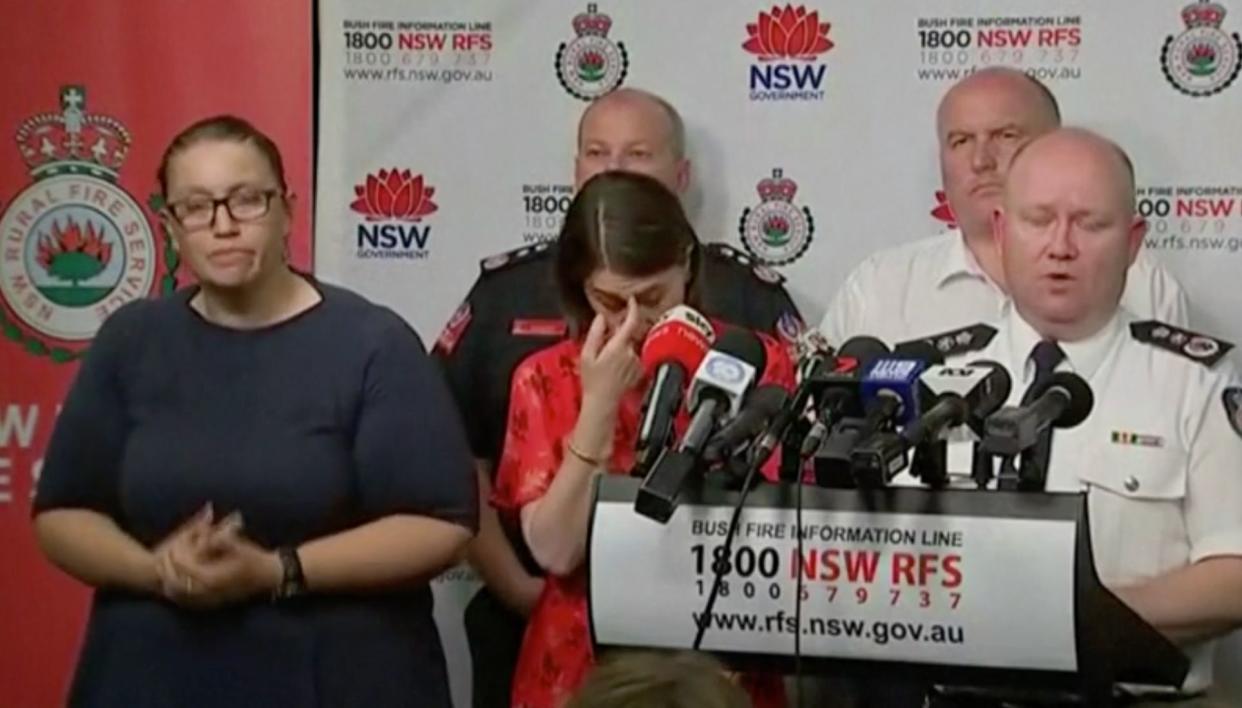 NSW Premier Gladys Berejiklian and RFS Commissioner Shane Fitzsimmons address the media on Thursday. 