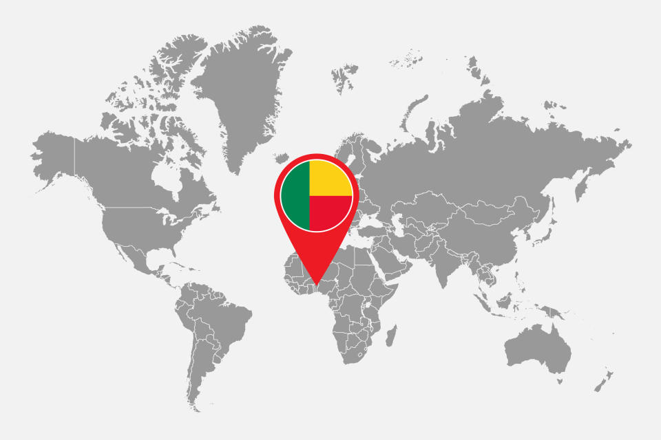 A world map with Benin indicated