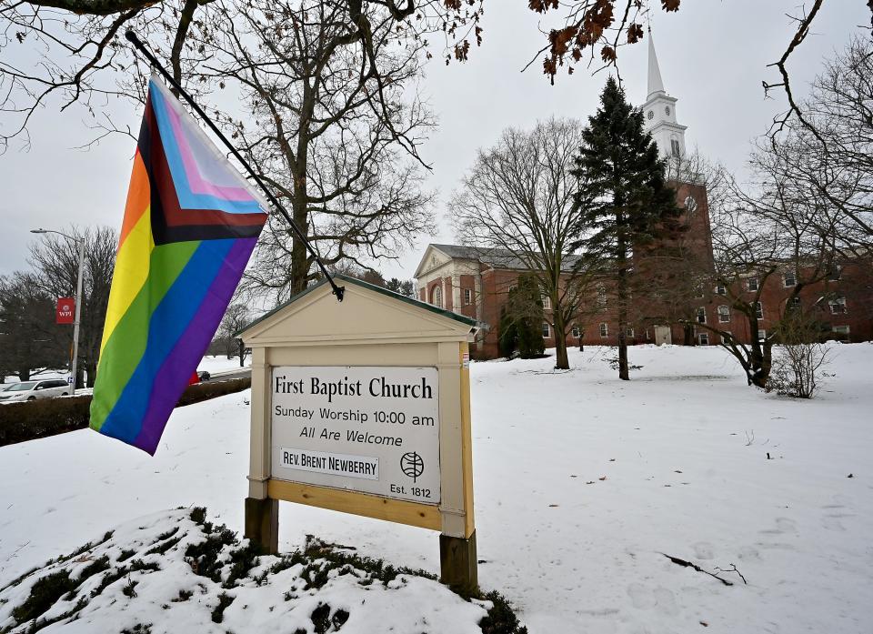 The First Baptist Church has recovered its LGBT Pride flag.