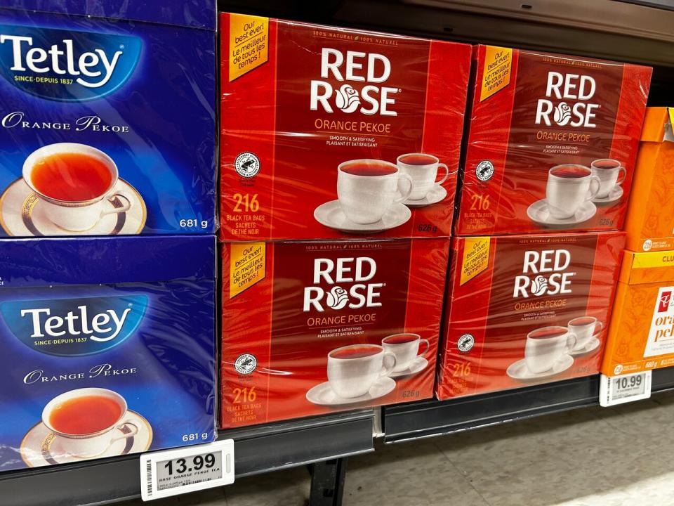 A box of 216 Red Rose tea packets cost $13.99 May 7, 2024 at an Atlantic Superstore in Moncton, N.B. 
