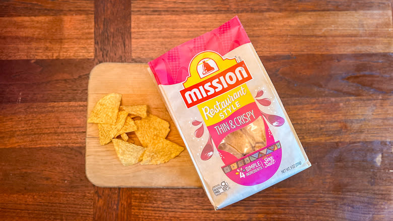 Bag of Mission thin and crispy tortilla chips