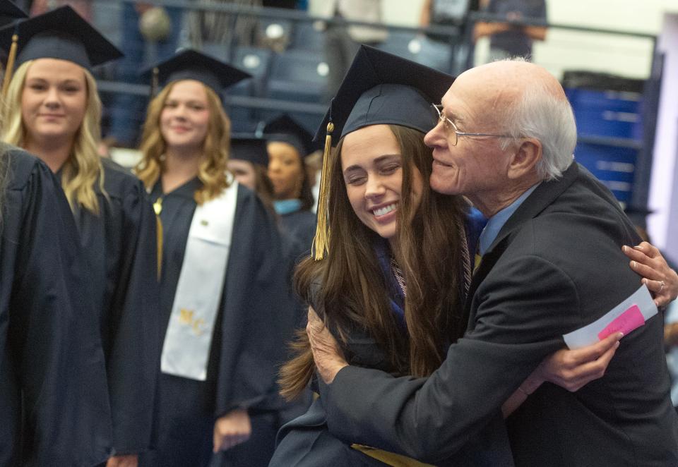 Mississippi College graduates, faculty, family and friends celebrate during degree ceremonies at A.E. Woods Coliseum on the Clinton, Miss., campus on Friday, May 3, 2024.