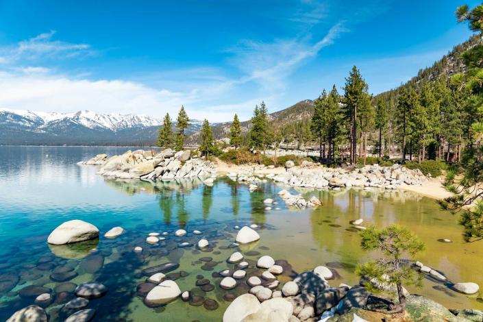 Lake Tahoe east shoreline in sunny day