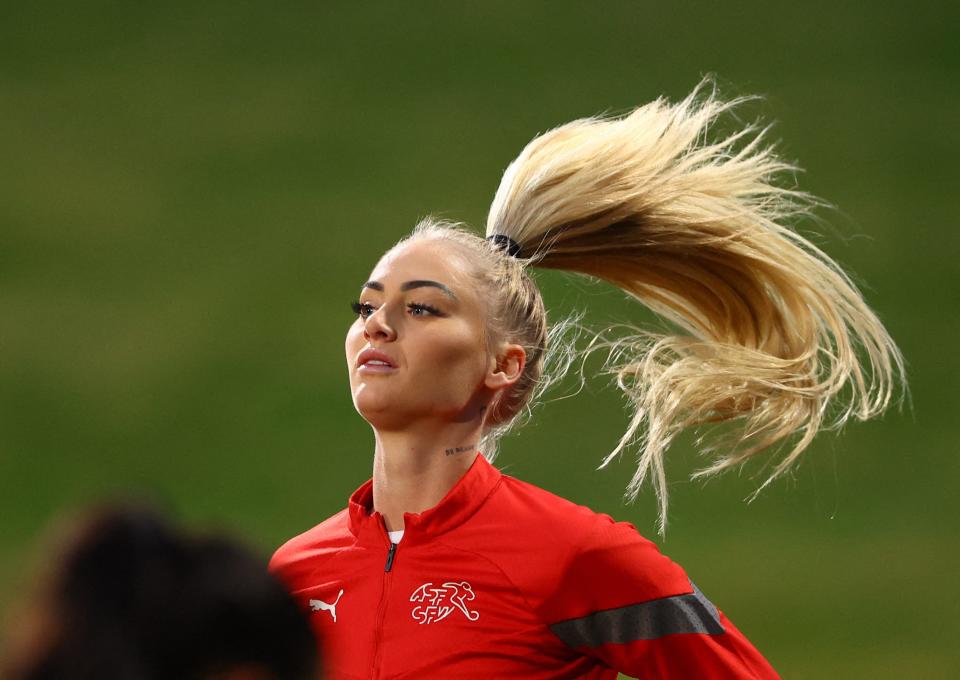 Soccer Football - FIFA Women’s World Cup Australia and New Zealand 2023 - Switzerland Training - North Harbour Stadium, Auckland, New Zealand - August 4, 2023 Switzerland's Alisha Lehmann during training REUTERS/Molly Darlington