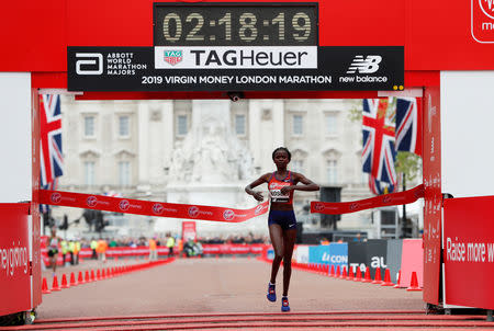Athletics - London Marathon - London, Britain - April 28, 2019 Kenya's Brigid Kosgei wins the women's elite race REUTERS/Paul Childs