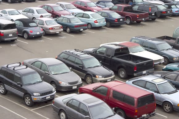 Parking lot full of cars.