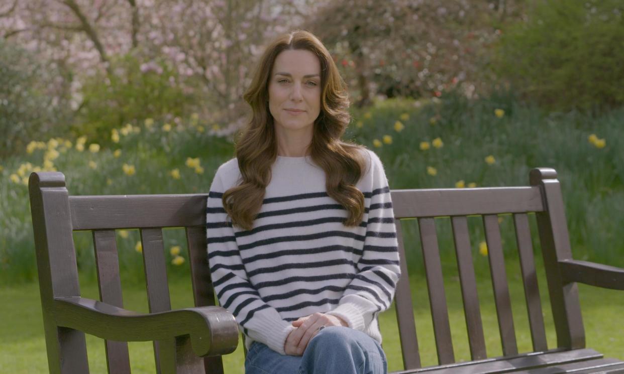 <span>In a video message released on Friday, Catherine spoke of how her condition was discovered after she underwent major abdominal surgery in January.</span><span>Photograph: BBC Studios/PA</span>