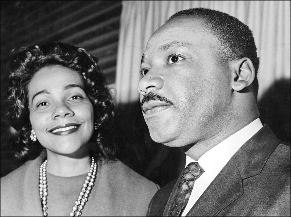 OSLO, NORWAY:  Coretta Scott King and her husband Martin Luther King 09 December 1964 in Oslo where the US clergyman and civil rights leader received 10 December the Nobel Peace Prize. Martin Luther King was assassinated on 04 April 1968 in Memphis, Tennessee. James Earl Ray confessed to shooting King and was sentenced to 99 years in prison. King's killing sent shock waves through American society at the time, and is still regarded as a landmark event in recent US history. (Photo credit should read AFP/Getty Images)